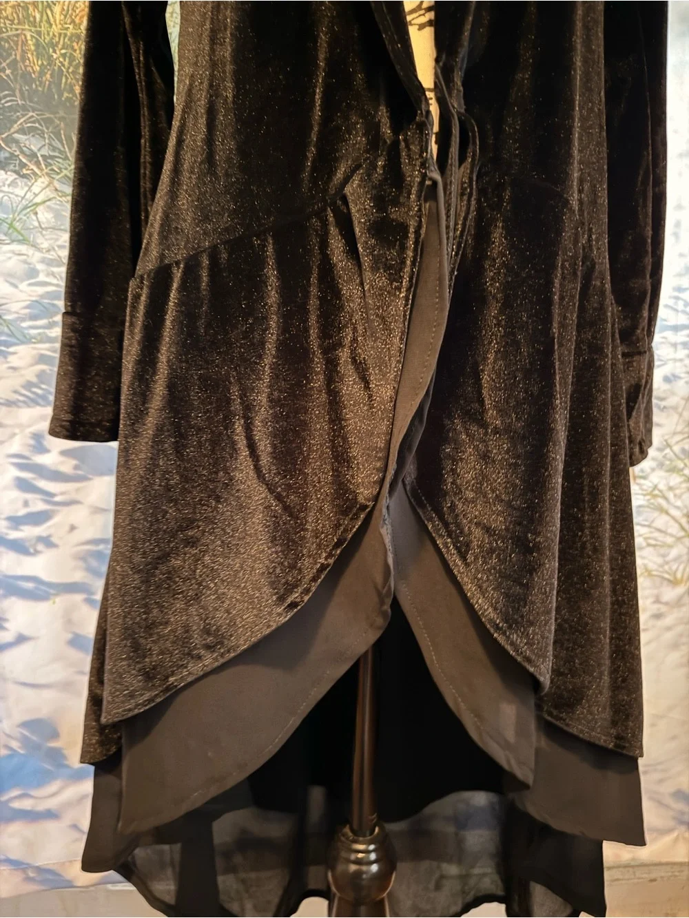 Women's Black Velvet Open-Front Drape Jacket